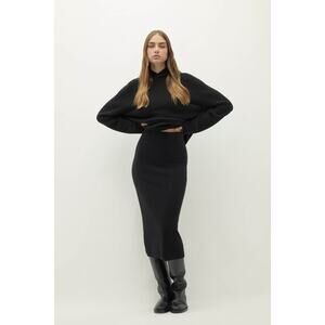 NEW Naked Cashmere Black Ribbed Knit Cashmere Pencil Midi Skirt XS Luxury